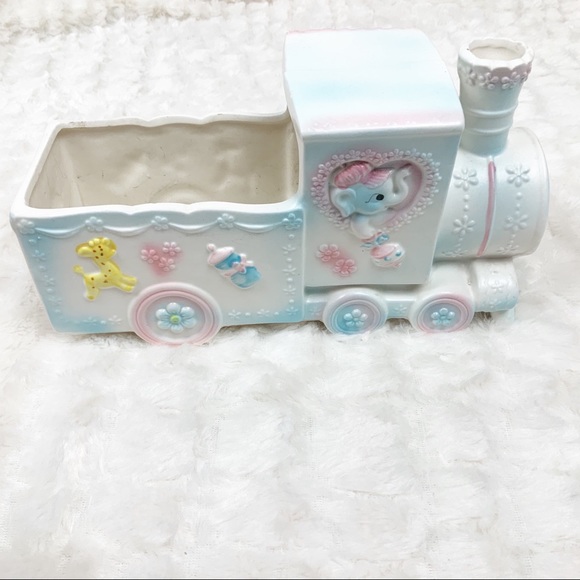 Vintage Relpo Train planter pastel baby nursery elephant - Picture 1 of 16